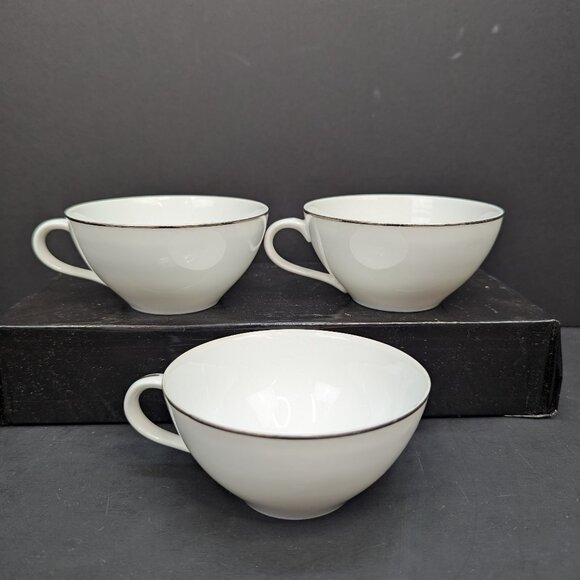 Harmony House Fine China 3857 Nora Platinum Trim 6 Oz Footed Teacup Lot of 3 - Picture 1 of 10